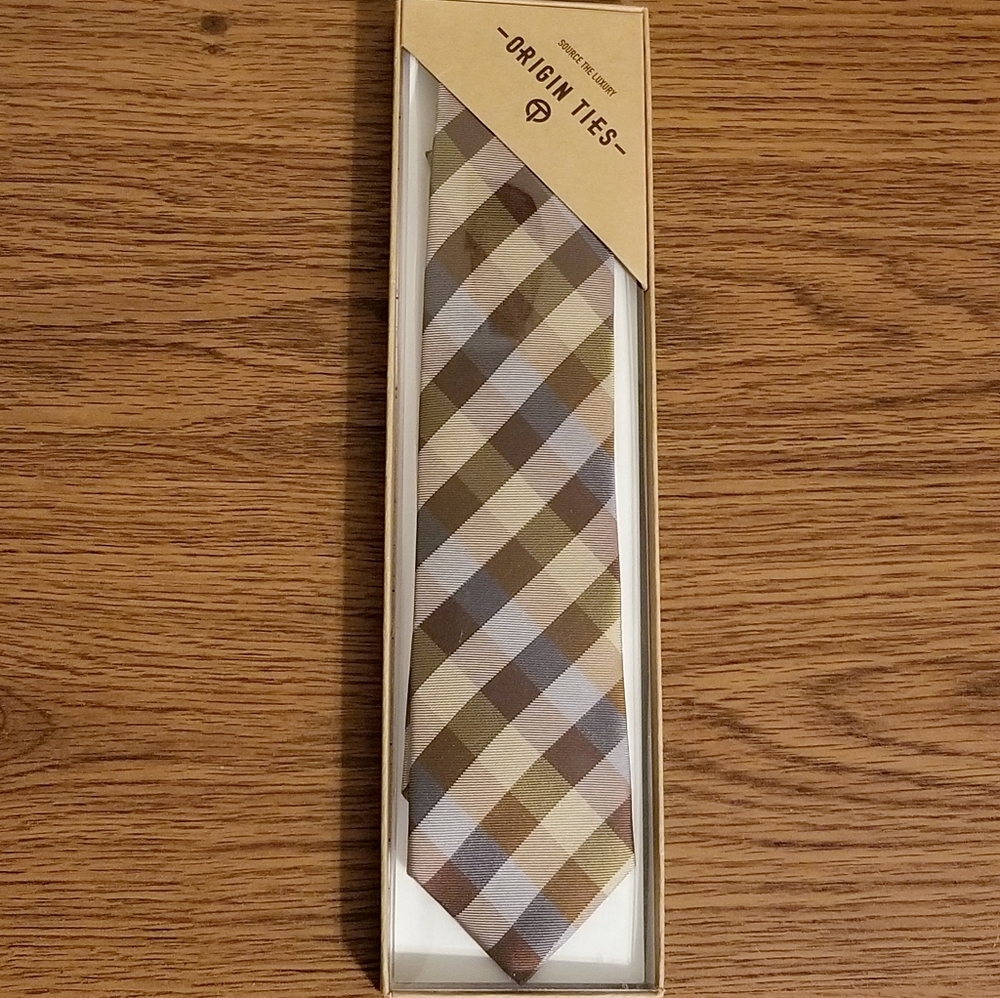 NIB Origin Ties Men's Gingham Plaid Silk Tie - Picture 4 of 5